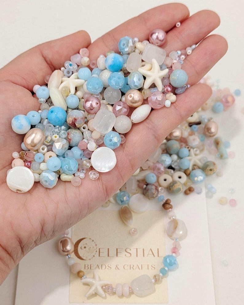 Costal Sorbet Glass Bead Mix with Shell Gemstone Accents in Storage Box. Pastel Beach Mix for Jewelry Making, Creative DIY Crafts 30,50,100g image 5