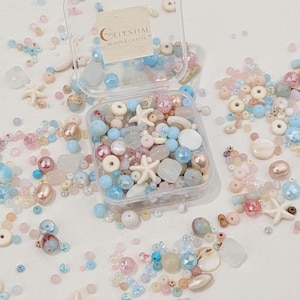 Costal Sorbet Glass Bead Mix with Shell Gemstone Accents in Storage Box. Pastel Beach Mix for Jewelry Making, Creative DIY Crafts 30,50,100g image 3