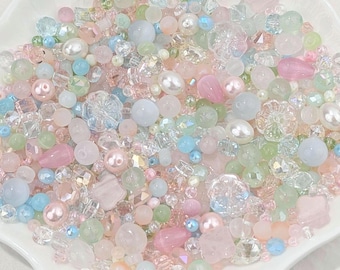 Pastel Serenade Glass Bead Mix with Gemstone Accents in Storage Box. Pink Green bead soup for Jewelry Making, DIY Phone Charms & Bracelets