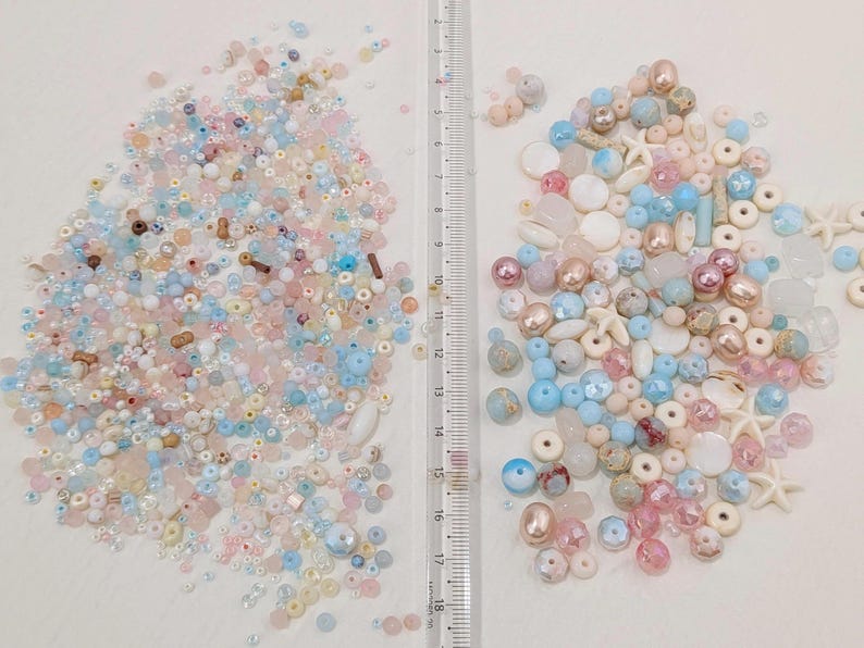 Costal Sorbet Glass Bead Mix with Shell Gemstone Accents in Storage Box. Pastel Beach Mix for Jewelry Making, Creative DIY Crafts 30,50,100g image 8
