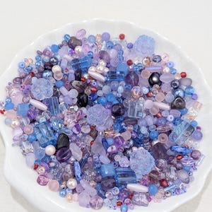 Violet Watergarden Glass Bead Mix with agate gemstones accents in Storage Box. Romantic Bead Soup for Jewelry Making, DIY Crafts 30,50,100g