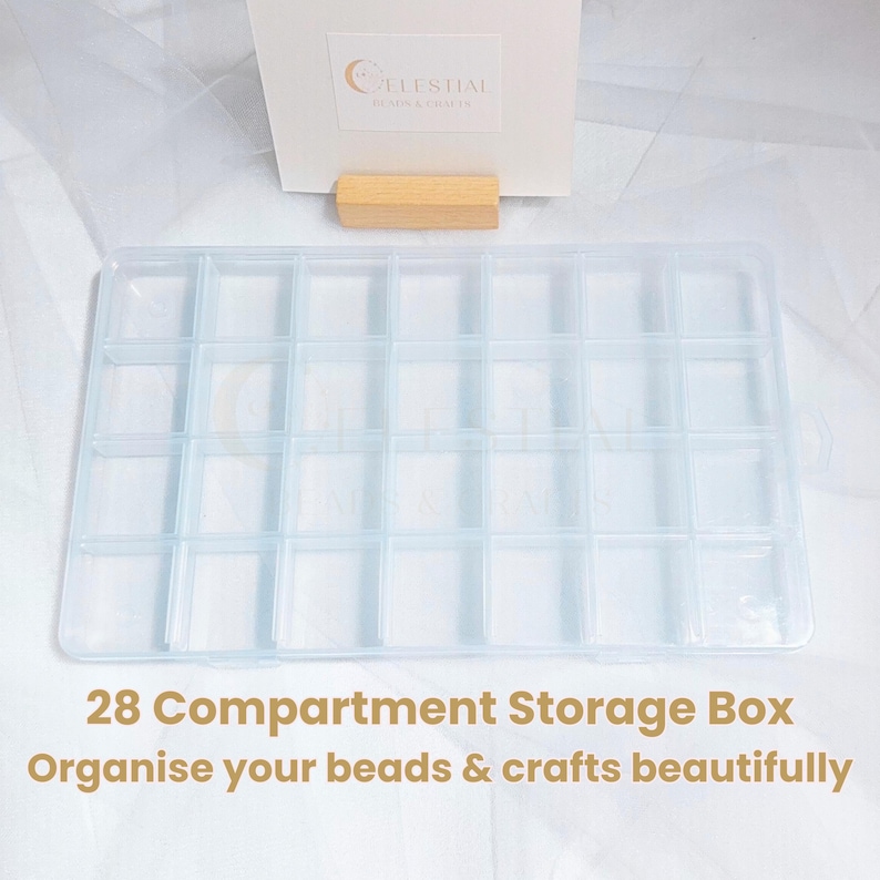 Boîte de 28 compartiments - Rangement des perles et des objets artisanaux -4 options de jeu. Lot de plusieurs boîtes de rangement transparent pour grille fixe, lot de pinces à épiler en acier inoxydable en option image 3