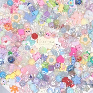 Rare Kawaii Acrylic Y2K Beads Mix – Colorful, Shiny, Unique with rabbits, flowers, Bears, Moon, Stars & More, for DIY,Jewelry, Craft Supply