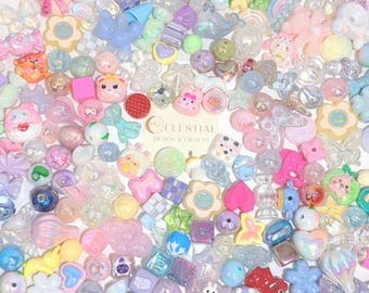 Rare Kawaii Acrylic Y2K Beads Mix – Colorful, Shiny, Unique with rabbits, flowers, Bears, Moon, Stars & More, for DIY,Jewelry, Craft Supply