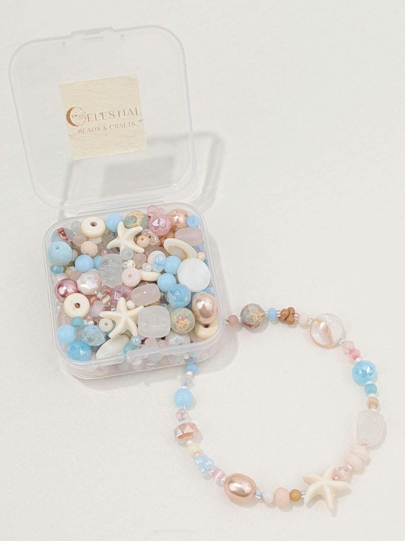 Costal Sorbet Glass Bead Mix with Shell Gemstone Accents in Storage Box. Pastel Beach Mix for Jewelry Making, Creative DIY Crafts 30,50,100g image 6