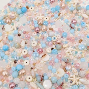 Costal Sorbet Glass Bead Mix with Shell Gemstone Accents in Storage Box. Pastel Beach Mix for Jewelry Making, Creative DIY Crafts 30,50,100g image 4