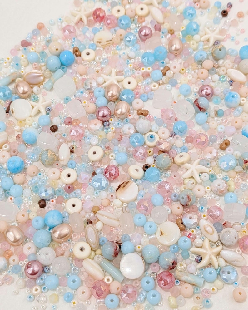Costal Sorbet Glass Bead Mix with Shell Gemstone Accents in Storage Box. Pastel Beach Mix for Jewelry Making, Creative DIY Crafts 30,50,100g image 4