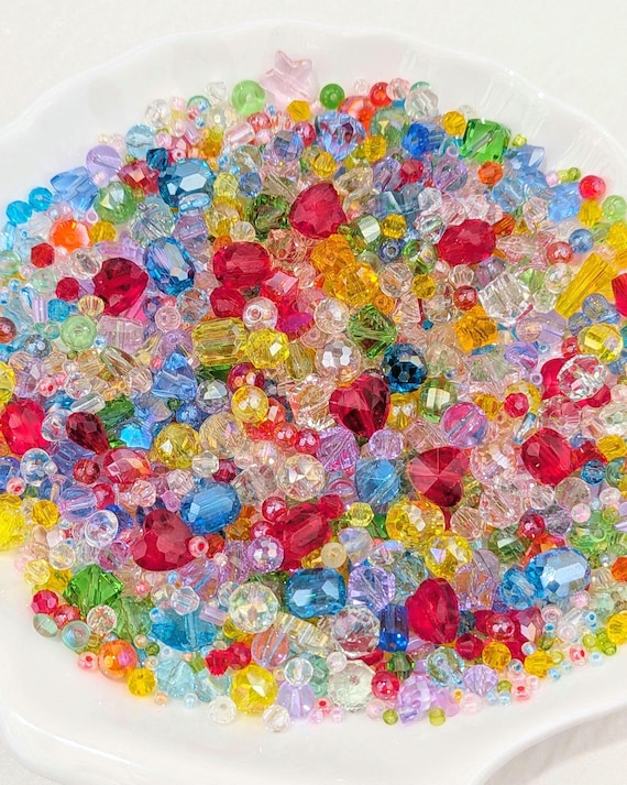 Sparkling Rainbow Premium Glass Bead Mix with gemstones accents in Storage Box. Bright Colourful Bead soup for Jewelry Making, DIY 30,50,100