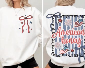American Honey Coquette Png, Girly Memorial Day, Preppy 4th of July PNG, Vintage USA Png, Independence Day png, Land of the Free, Bow png