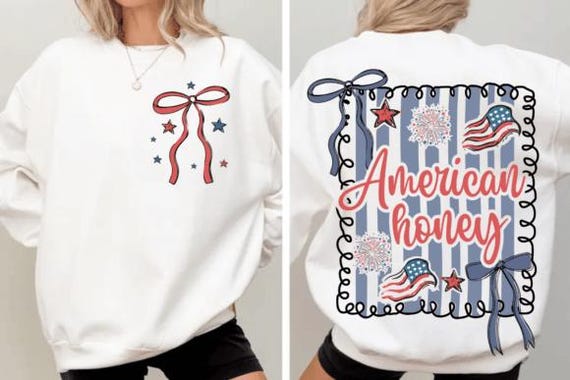 American Honey Coquette Png, Girly Memorial Day, Preppy 4th of July PNG, Vintage USA Png, Independence Day png, Land of the Free, Bow png