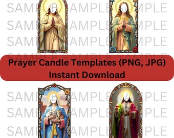 Modelos de velas de oração PNG (conjunto de 4), designs de velas de oração JPEG, imagem de santo png, vela de oração png e jpg, modelos de download digital