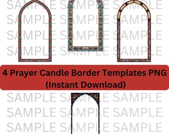Stained Glass Catholic Saint Candle Frame Pack, Digital Download of 4 stained glass prayer candle border templates, 4 PNG files