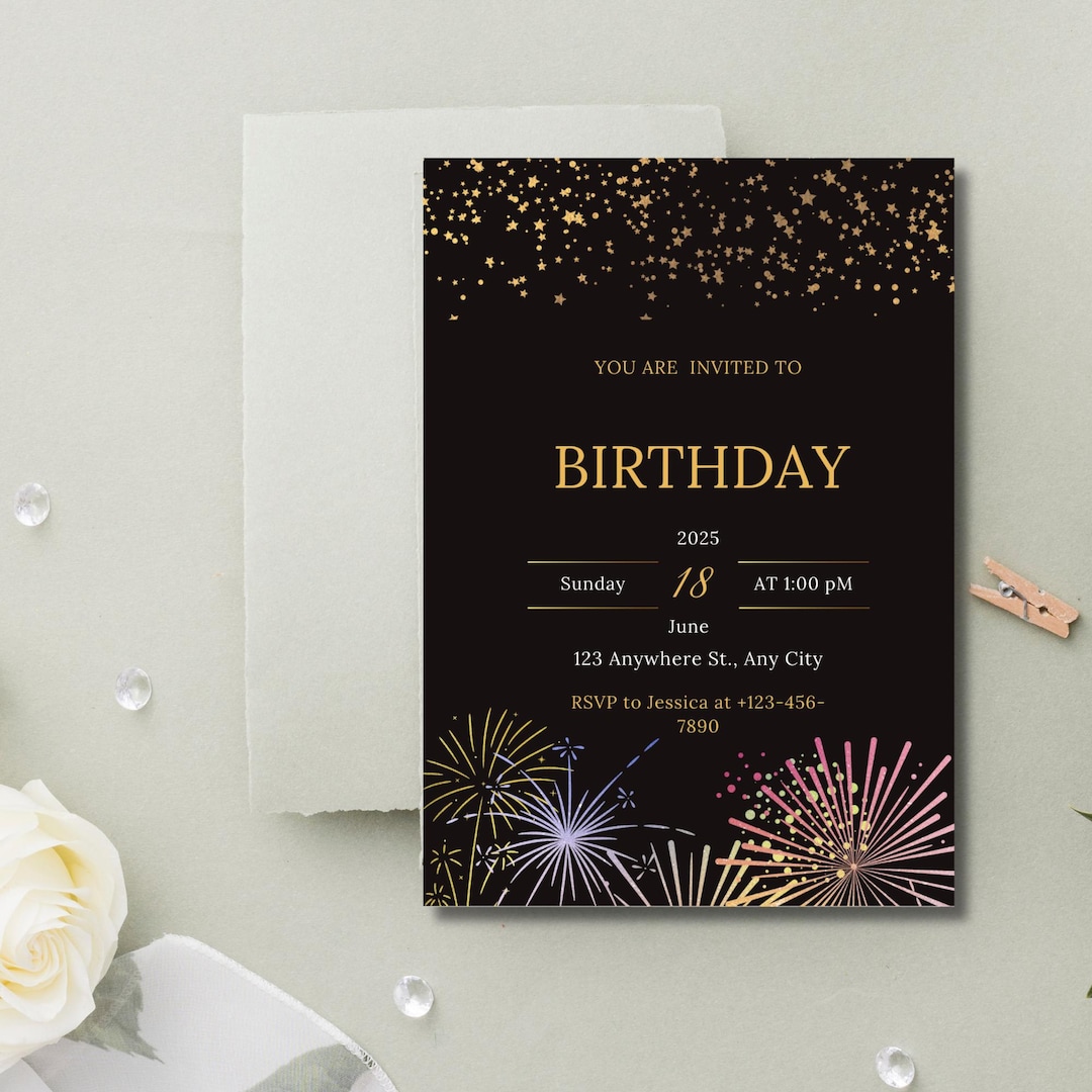 Black and Gold Luxury Birthday Invitation | Editable Printable Glam ...