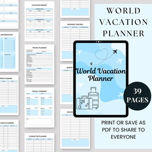 Printable World Vacation Planner | Travel Budget, Itinerary, Packing List and Destination Tracker | Organize Your Trips with Ease