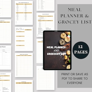 Printable Meal Planner & Grocery List | Weekly-Monthly Food Organizer | Meal Prep Tracker-Shopping List | Digital PDF Download