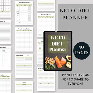 Printable Keto Diet Planner | Meal Tracker & Grocery List | Low-Carb Meal Prep Organizer | Digital Food Journal-Macro Tracker PDF