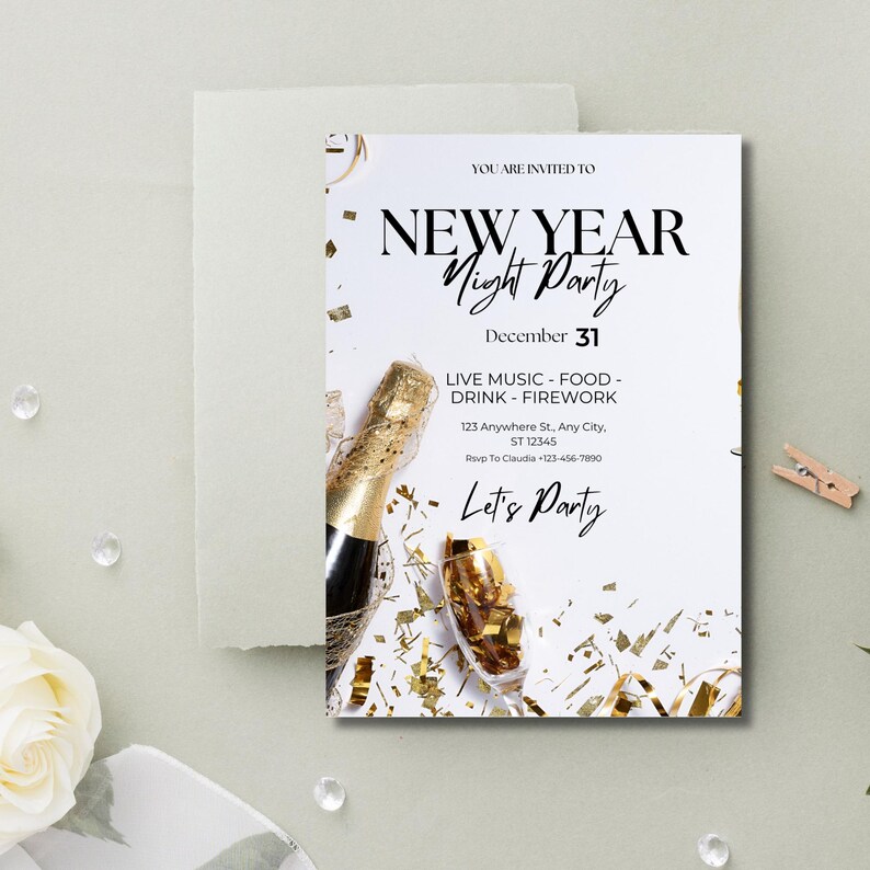 Editable New Year's Eve Party Invitation: Festive NYE Bash Template ...