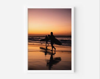 Sunset Surfers, Beach Photography Print | Girls Surfing, Coastal Wall Art, Beach Sunset Print, Surf life