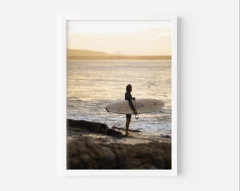 Surf Poster, Surf Print, Surfing Photography, Noosa Print, Minimalist Wall Art, Travel Poster, Sunset Beach Image, Coastal Poster