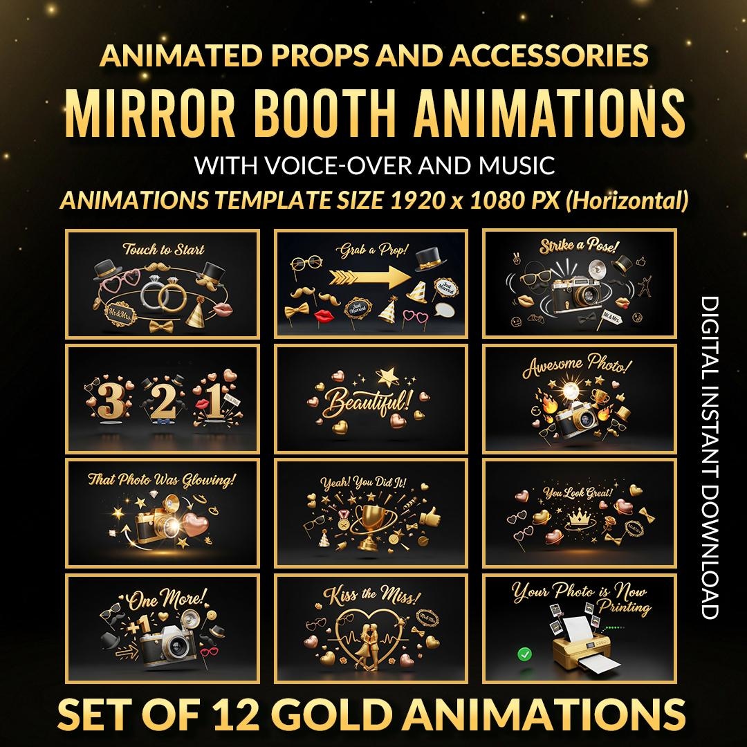 Wedding Mirror Booth Animations With Voice-over | 12 Gold Photo Booth ...