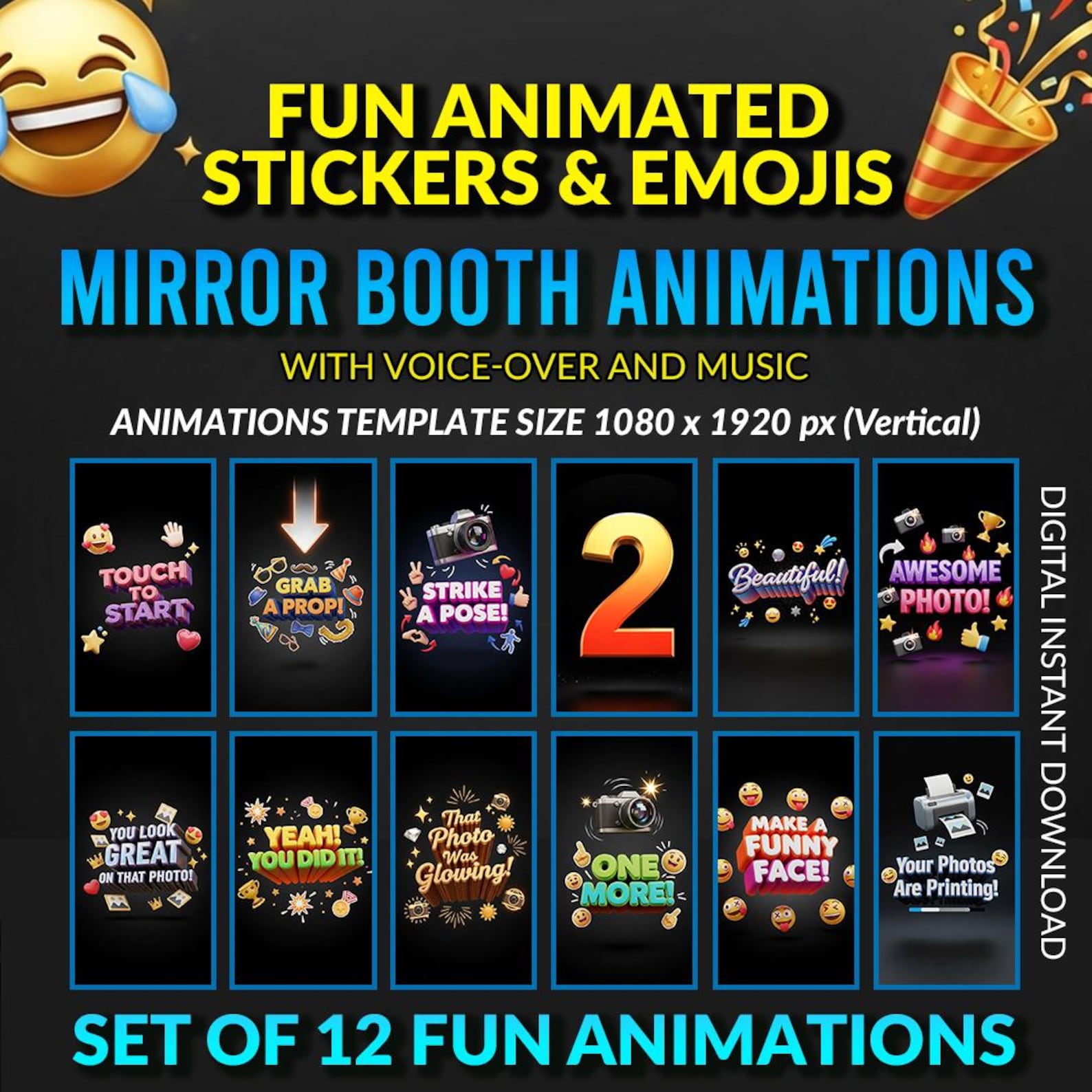 Mirror Booth Animations | Fun Animated Stickers & Emojis | 12 Vertical ...