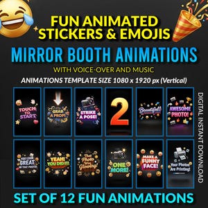 Mirror Booth Animations | Fun Animated Stickers & Emojis | 12 Vertical Photo Booth Overlays | Event Party