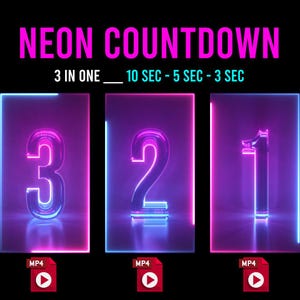 Neonnedräkningsanimationer | Vertikal video i fotoautomat | 3-i-1-timer (3s, 5s, 10s)