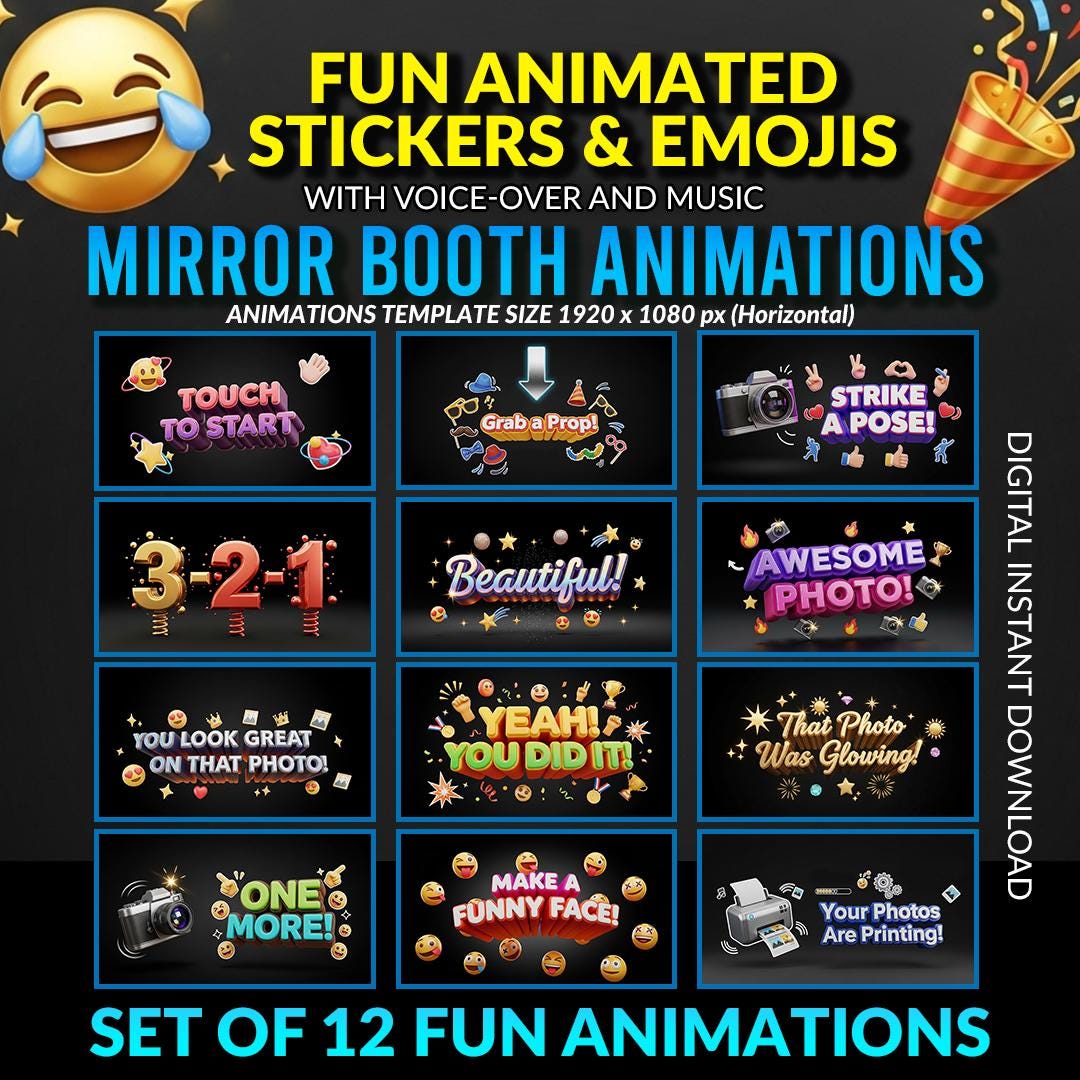 Photo Stickers Booth Mirror Booth Animations | Fun Animated Stickers & Emojis | 12 ...