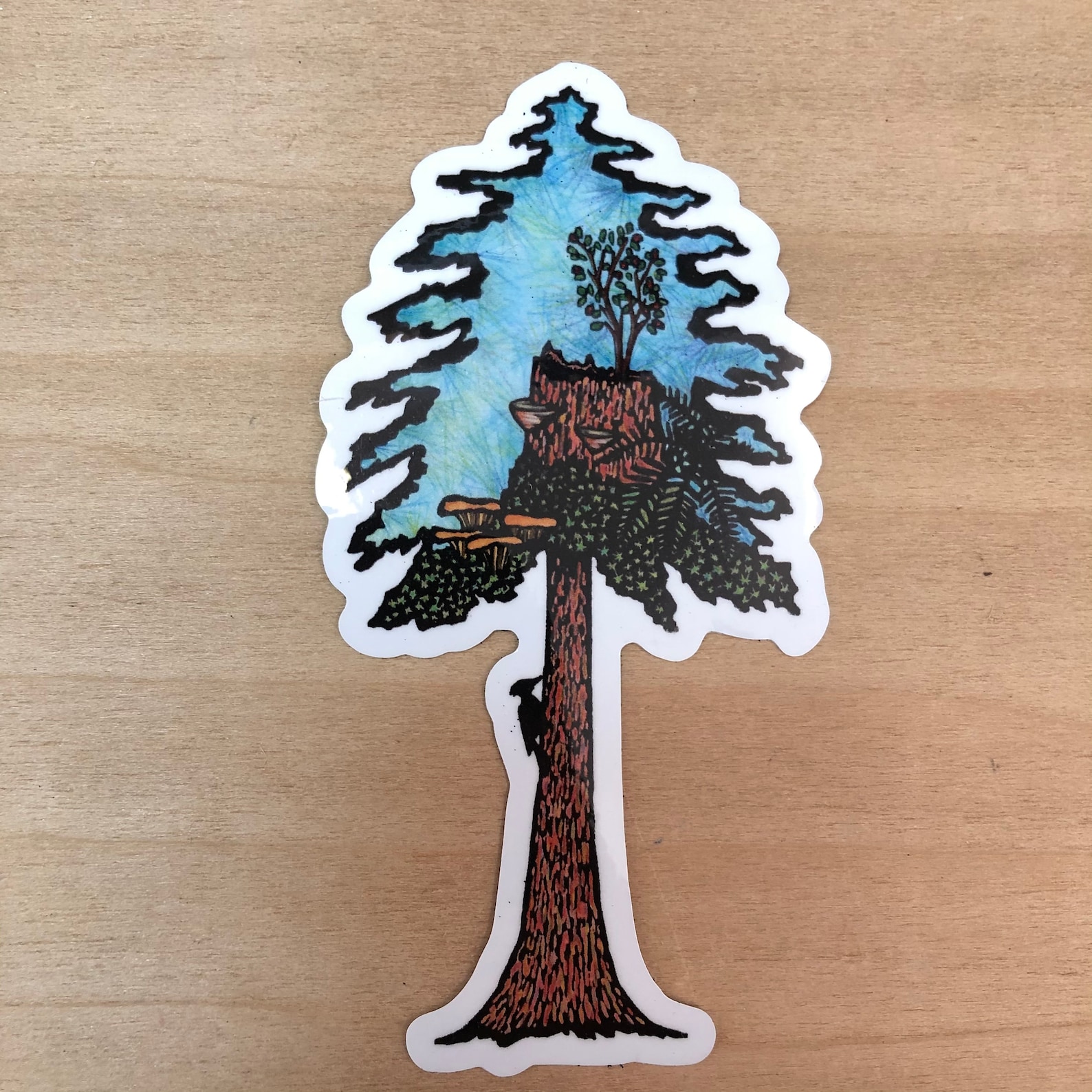 Woodblock Evergreen Tree Stickers Etsy