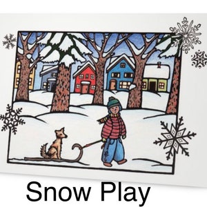 Snow Play - Greeting Card - Block Print