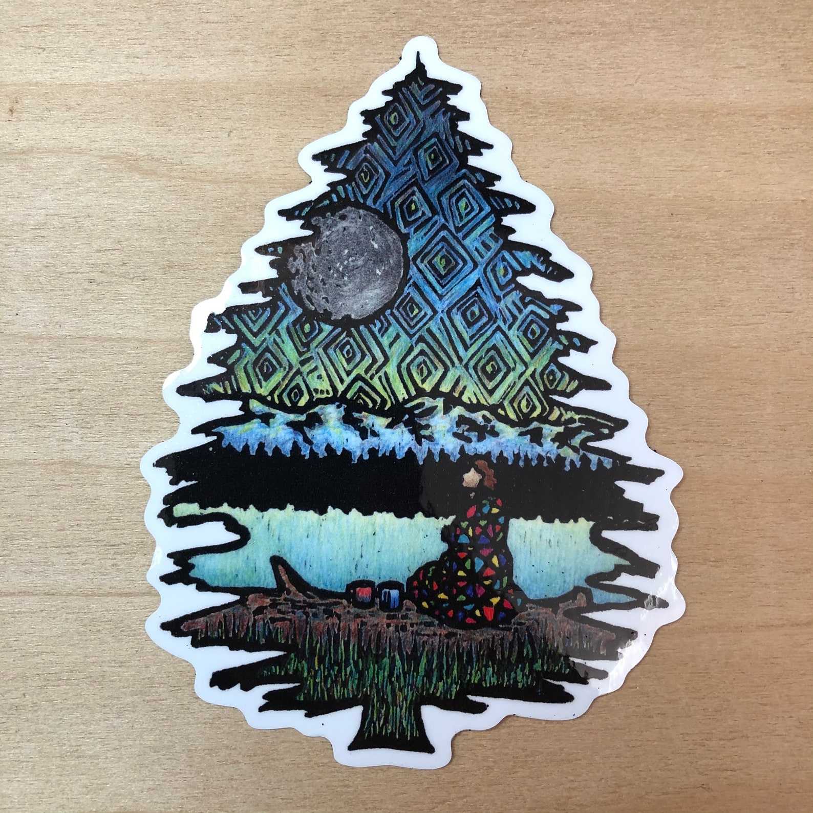 Woodblock Evergreen Tree Stickers Etsy