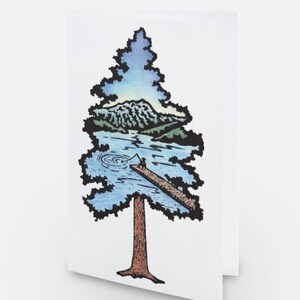 Cold Lake - gravure sur bois et aquarelle - carte de voeux