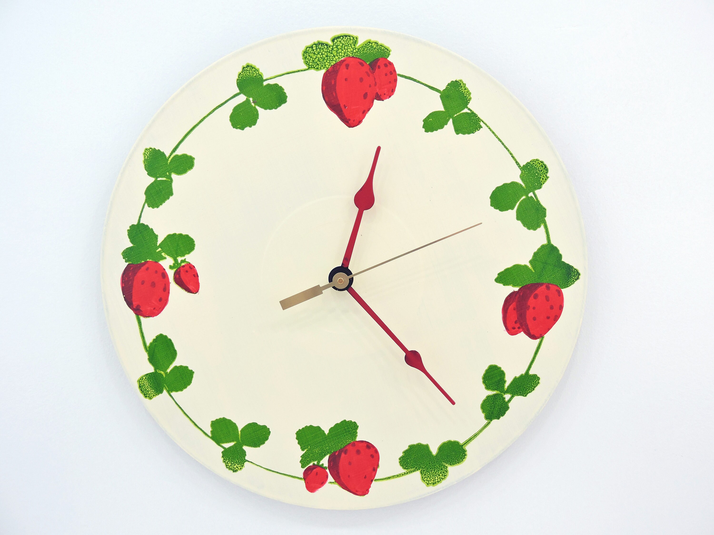 Strawberry Wall Clock Recycled Record Etsy
