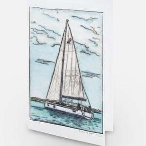 Sailboat - Monoprint & watercolor - greeting card