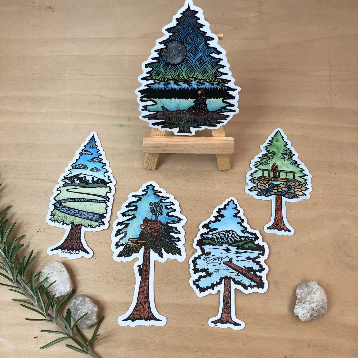Treverk Sticker Woodblock Evergreen Tree Stickers - Etsy