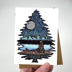 Noite acolchoada - xilogravura - cartão de felicitações