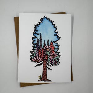 Fleurs sauvages - gravure sur bois et aquarelle - carte de voeux