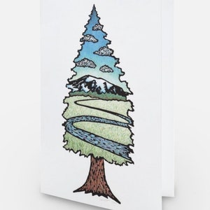 Rooted Mountain - xilogravura e aquarela - cartão de felicitações