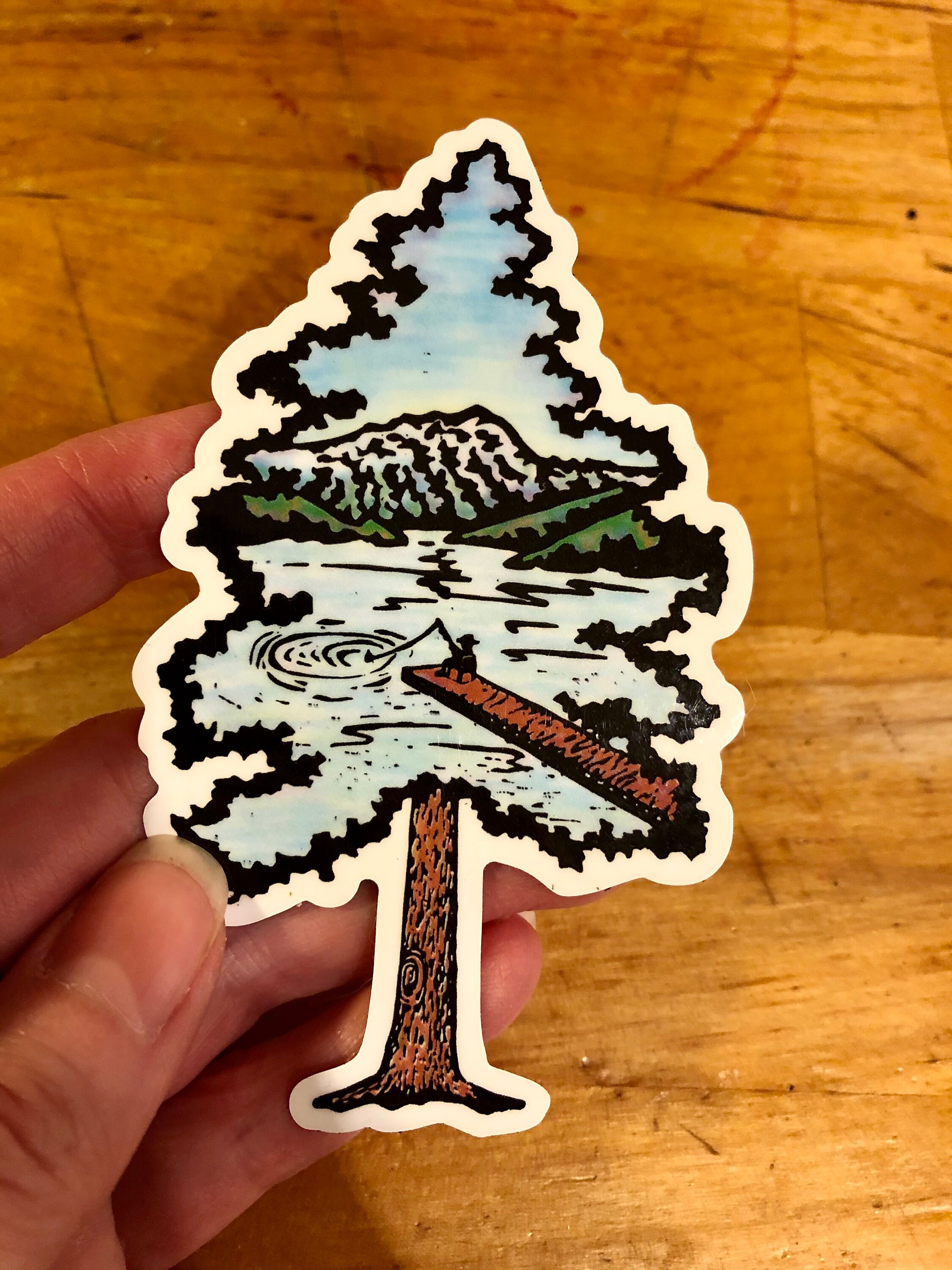 Woodblock Evergreen Tree Stickers Etsy