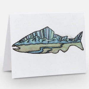 Centralizado - Monoprint e aquarela - cartão de felicitações - peixe