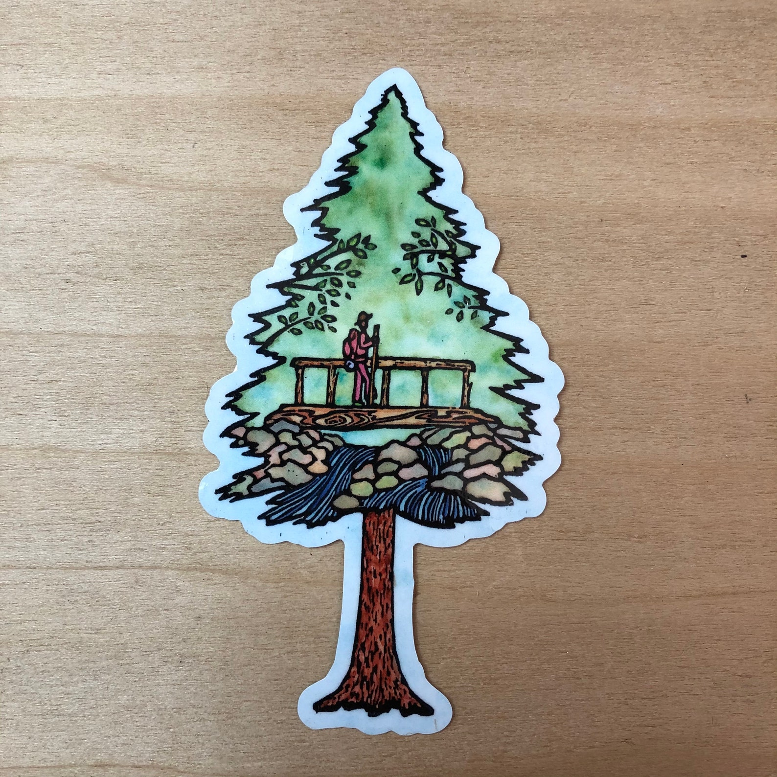 Woodblock Evergreen Tree Stickers Etsy