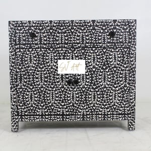 Bone Inlay Bar Cabinet, Black & White Bar Cabinet, Handmade Bone Inlay Cabinet, Modern Boho Home Bar, Luxury Bone Inlay Furniture