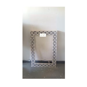 Bone Inlay Lotus Mirror Frame, Handmade Grey Bone Inlay Wall Mirror, Floral Inlay Bathroom Mirror, Boho Entryway Decor