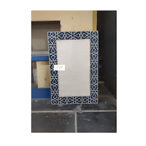 Blue Abstract Bone Inlay Mirror Frame, Handmade Indian Mirror, Boho Wall Decor, Bone Inlay Mirror for Living Room, Bathroom, Entryway