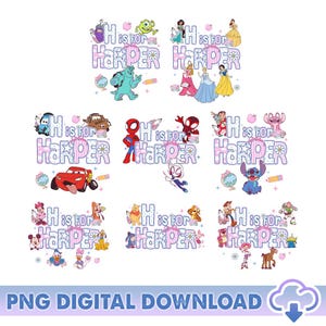 Personalized Disneyland Alphabet Name PNG, Disneyland All Character, Walt Disneyworld, First Day Of School, Back To School, Digital Download