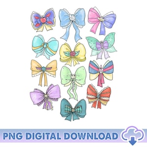 Disneyland Princess Cute Ribbons And Bows Pastel Colors Logo PNG, Princess Coquette Bow Png, Disneyland Bow, Magic Kingdom, Digital Download