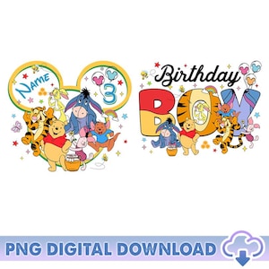Personalized Pooh And Friends Birthday PNG, Disneyland Winnie The Pooh Birthday Boy Png, Disneyland Family Birthday Png Digital Download