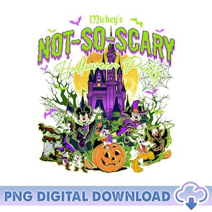 Vintage Mickey&#39;s Not So Scary Halloween Party PNG, Mickey und Freunde Skelett Kürbis, Halloween-Kostüm, Halloween-Gruppe, digitaler Download