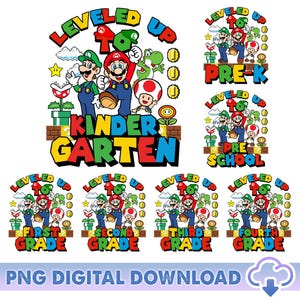 Super Mario Back To School PNG Bundle, Mario Kindergarten Png, Princess Peach Png, Mario Teacher Gift, First Day Of School, Digital Download