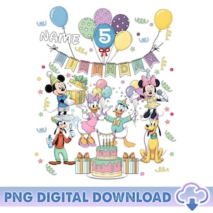 Personalized Mickey And Friends Birthday PNG, Disneyland Birthday Boy Girl Png, Custom Birthday, Birthday Family Matching Digital Download